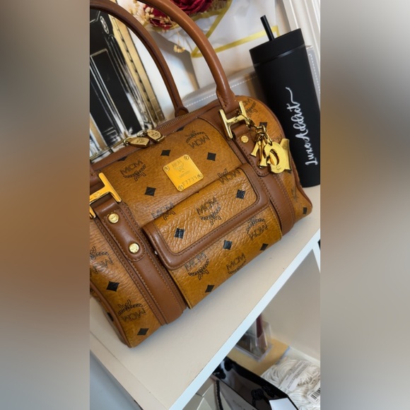 MCM Cognac Boston Bag with bag charm - Picture 6 of 14